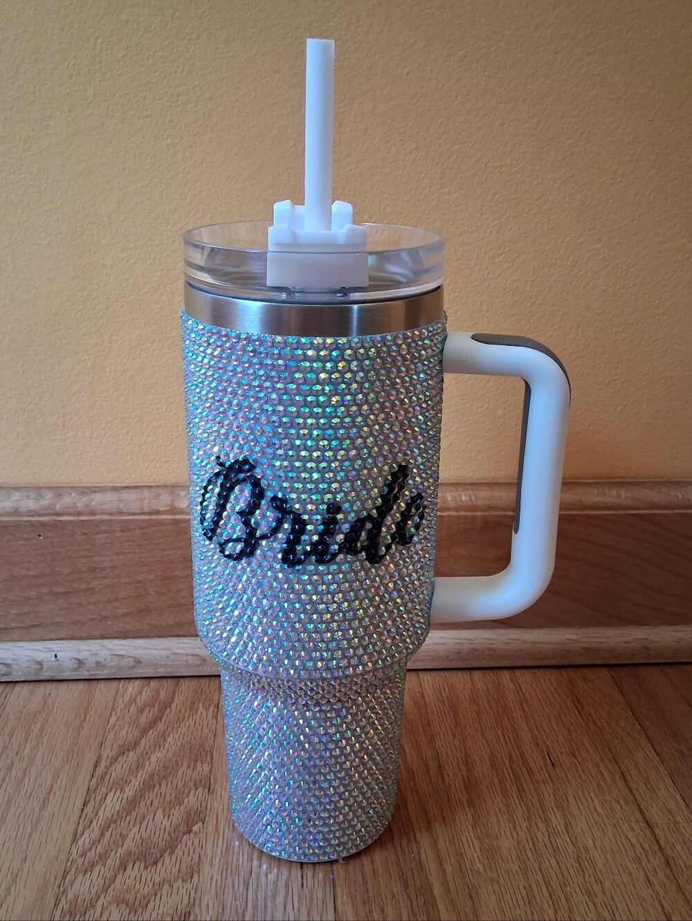 Spencer's Iridescent Rhinestone Bride Tumbler with White Handle
